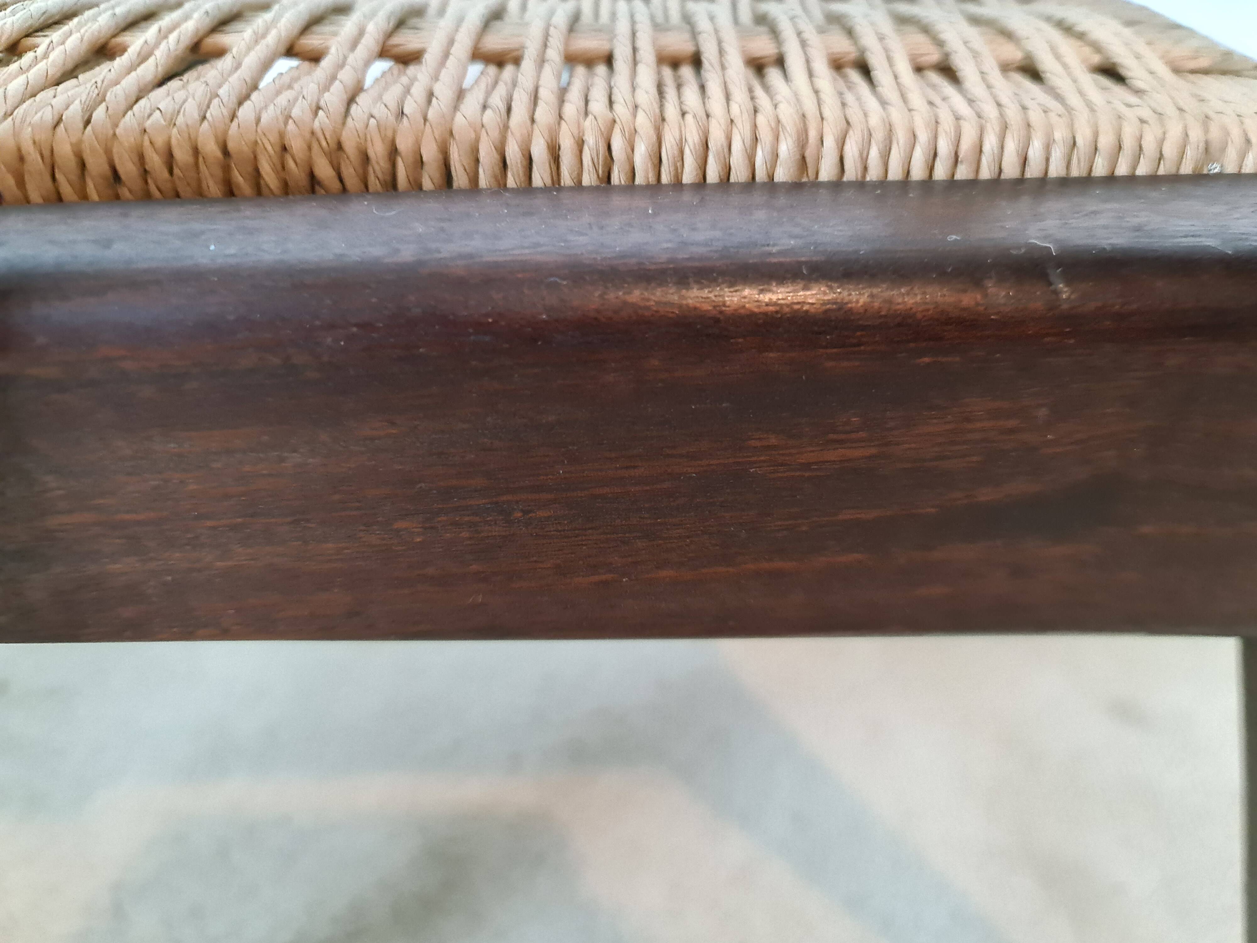 4 French mahogany and rope chairs 1950s