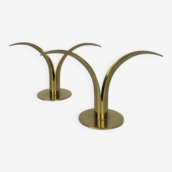 Pair of Lily candlesticks in brass, Ystad Metall, Sweden, design Ivar Ålenius Björk