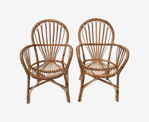 Paire de fauteuils en rotin vintage
