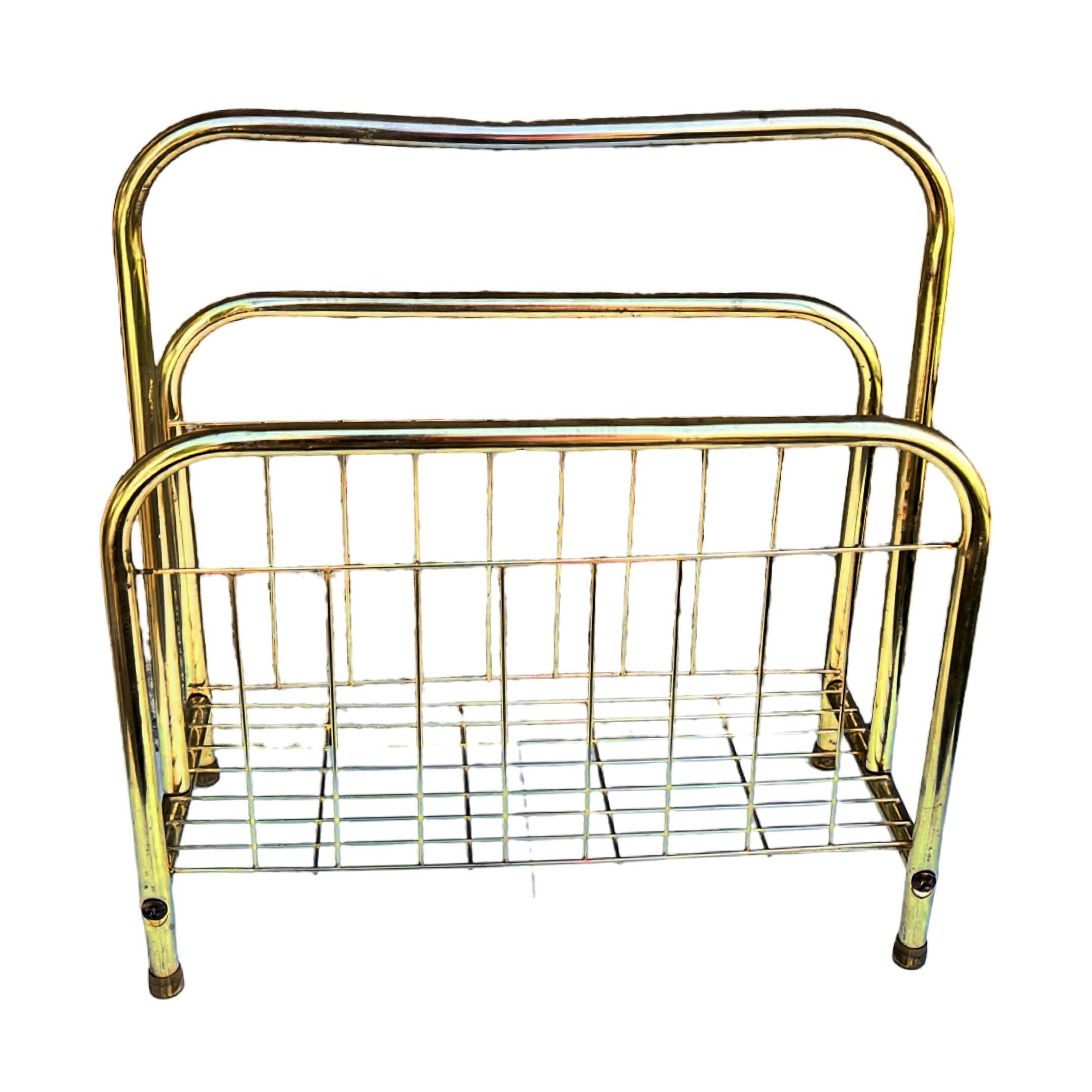 Modernist, gold, newspaper basket, Belgium 1980s.