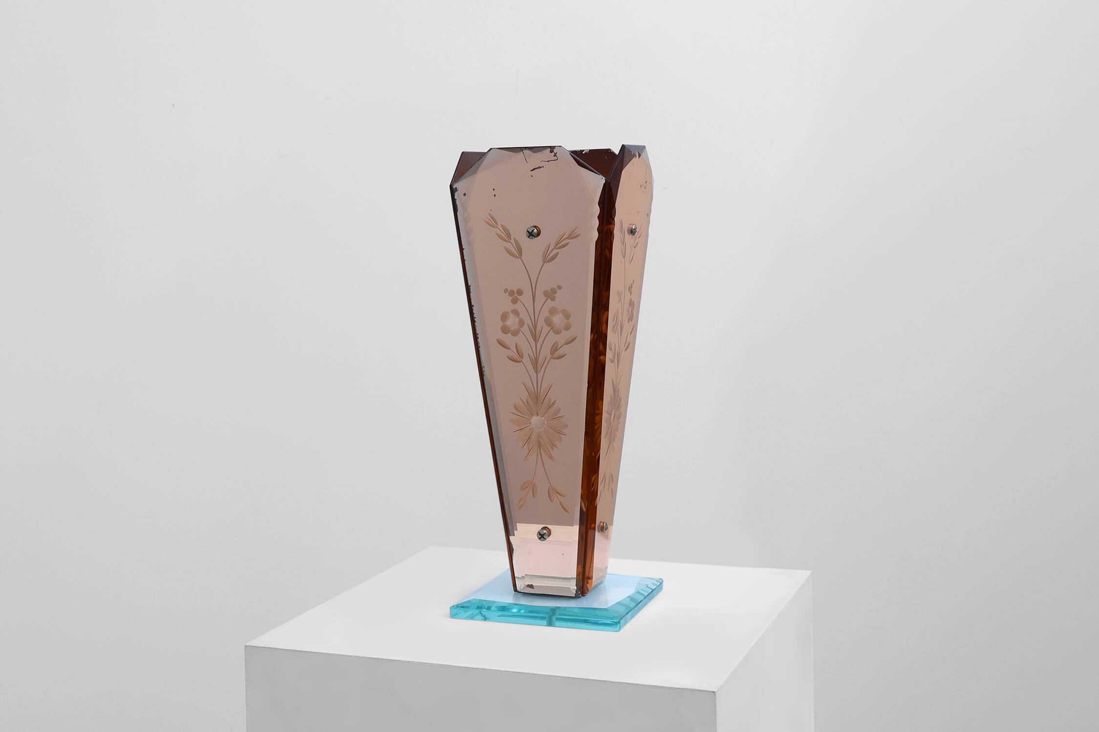 Art Deco Vase in Glass, Mirrored Glass and Wood, France 1920s