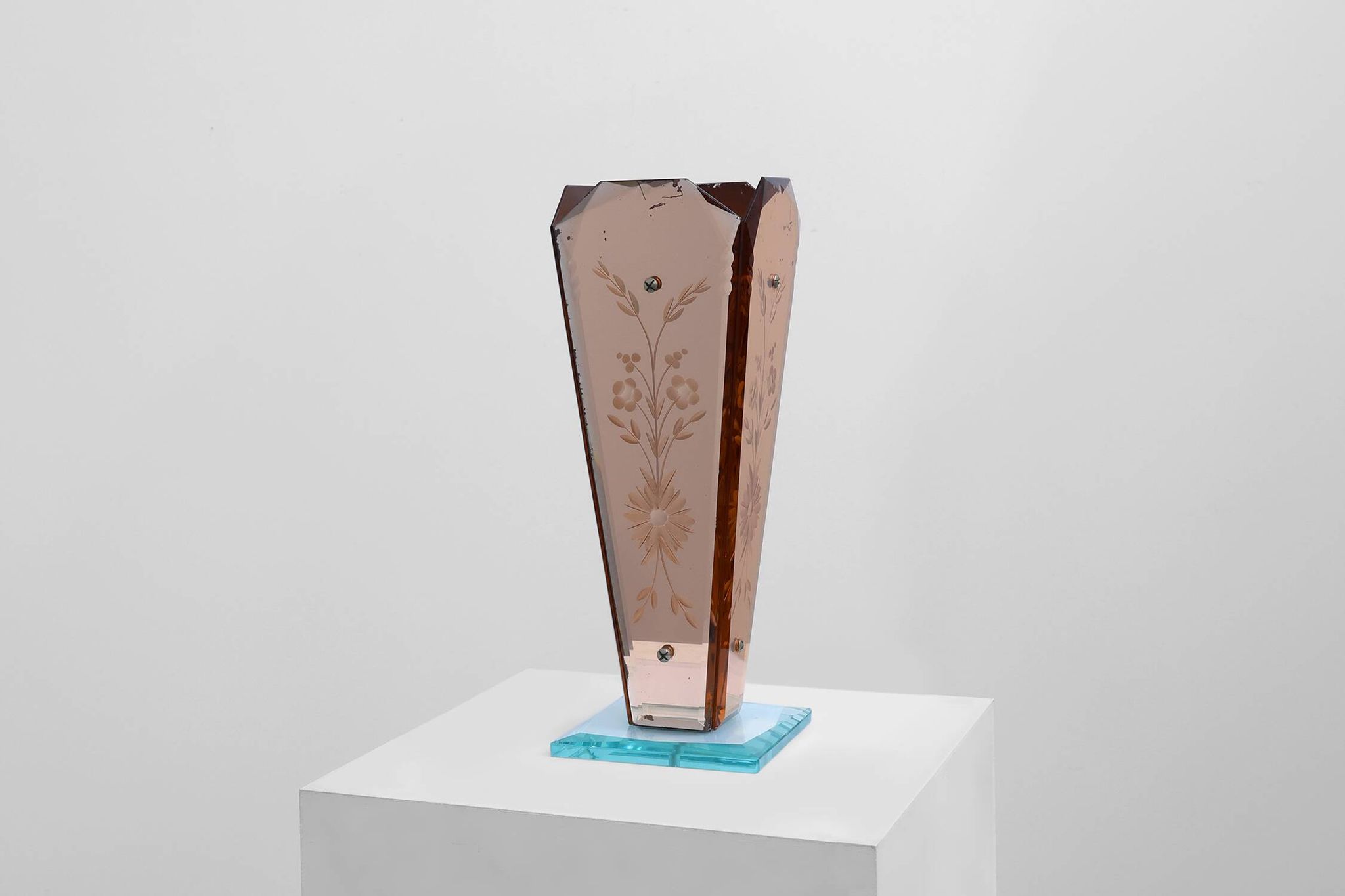 Art Deco Vase in Glass, Mirrored Glass and Wood, France 1920s