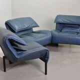 Vico Magistretti 3-Seat Flexible Cassina Blue Leather 'Veranda' Sofa, Italy