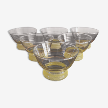 6 Yellow granite champagne glasses with golden threads