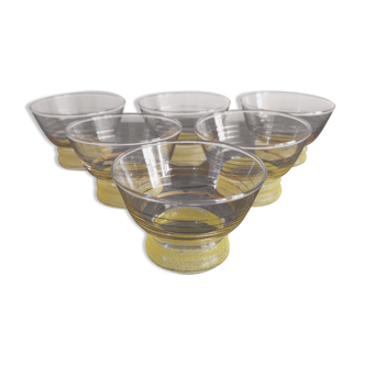 6 Yellow granite champagne glasses with golden threads