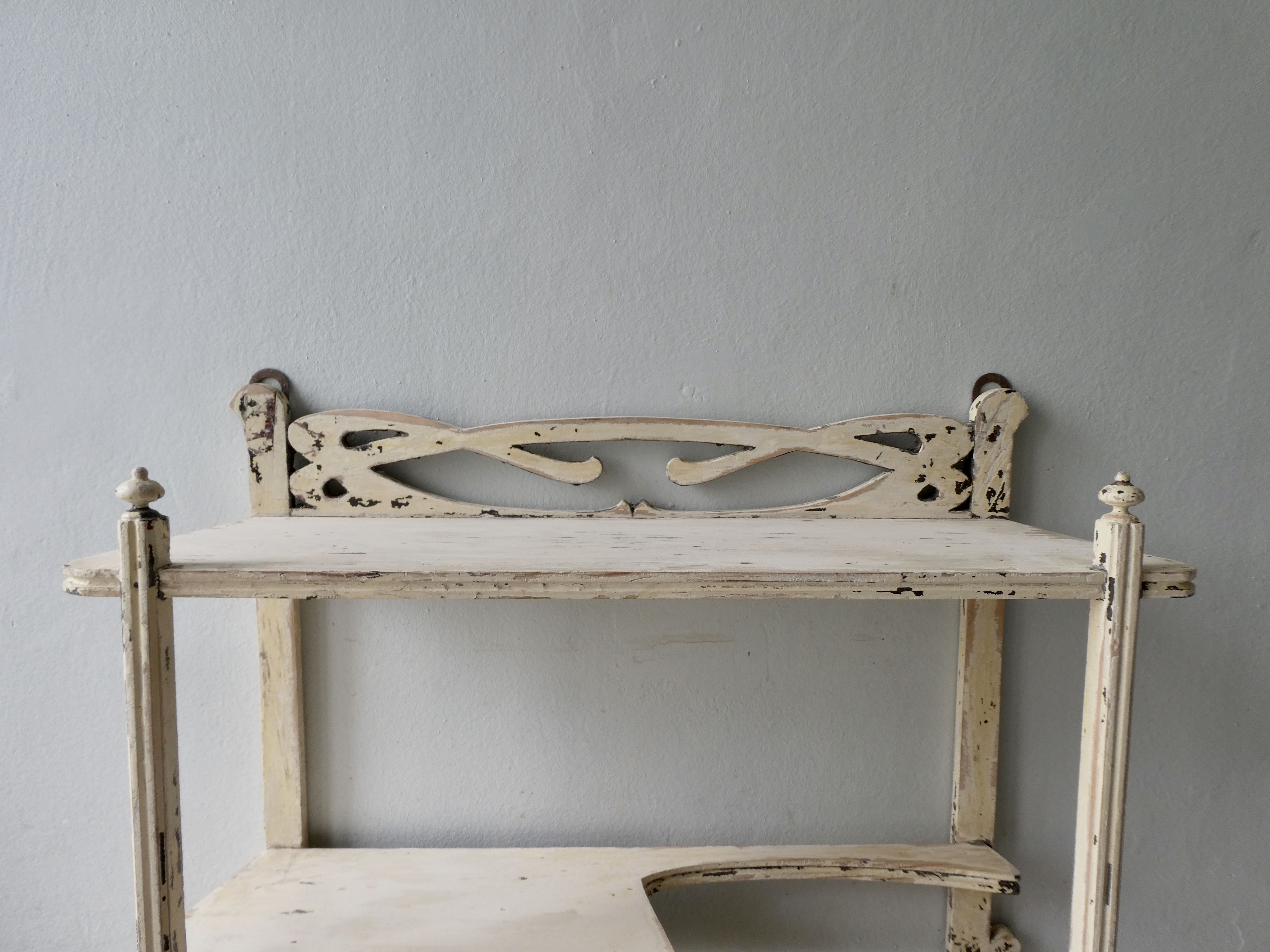 Art Nouveau wall shelf, wooden, cream patina