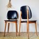 Pair of vintage 1960 chairs – Tapered legs & Black faux leather