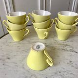 set of 10 coffee cups Digoin Sarreguemines pastel yellow color 50s