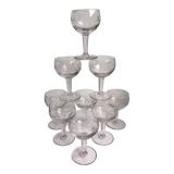 Set of 8 crystal wine glasses engraved 40-50s
