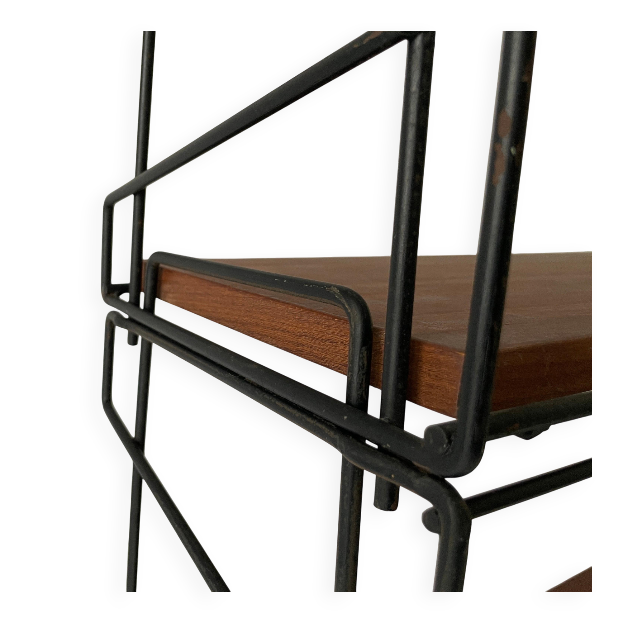 Free-standing shelf with a metal structure and 3 shelves, 1960s, Italy.