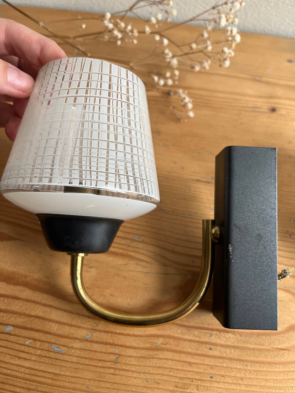 Pair of vintage glass/metal wall lights / circa 1950s 1960s