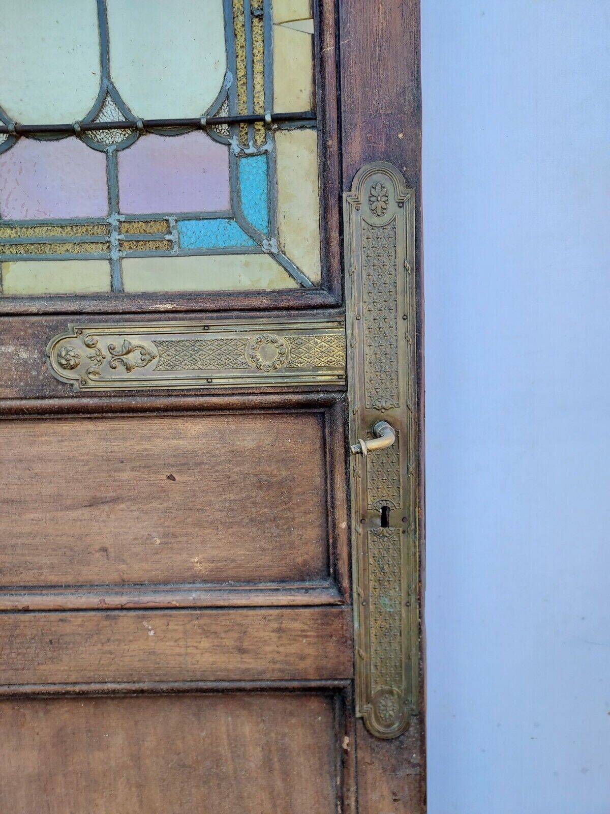 oak door with stained glass