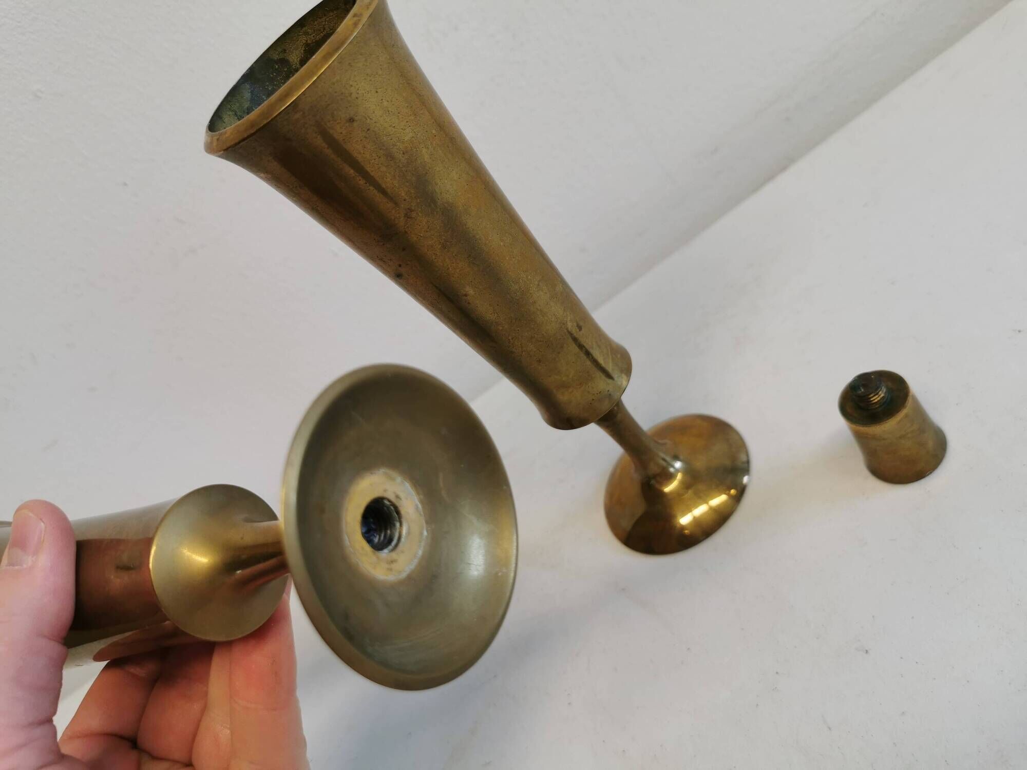 Candle holders in solid brass, by jhq (jens harald quistgaard) for his own company - dansk design