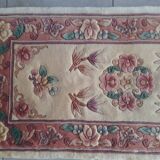 Vintage Chinese rug 120 x 60 cm with reliefs, Beijing flowers, handmade.