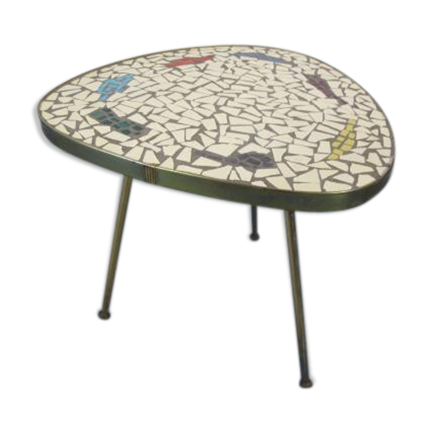 Vintage mosaic and brass table, 1950 s