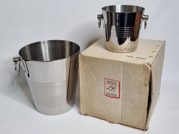 Rafraîchissoir à champagne et seau à glace en inox Letang Rémy années 80