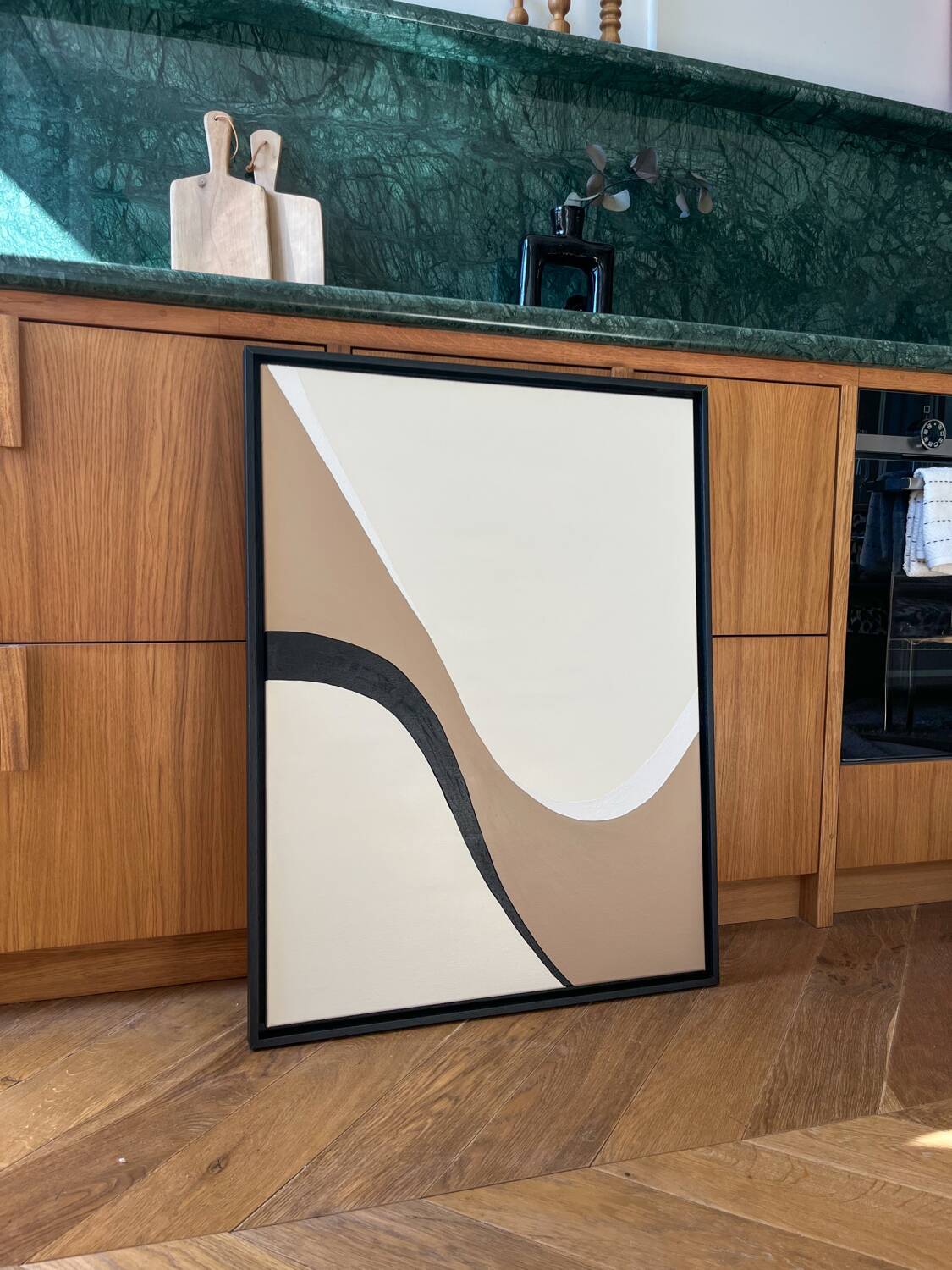 Taupe and black diptych paintings