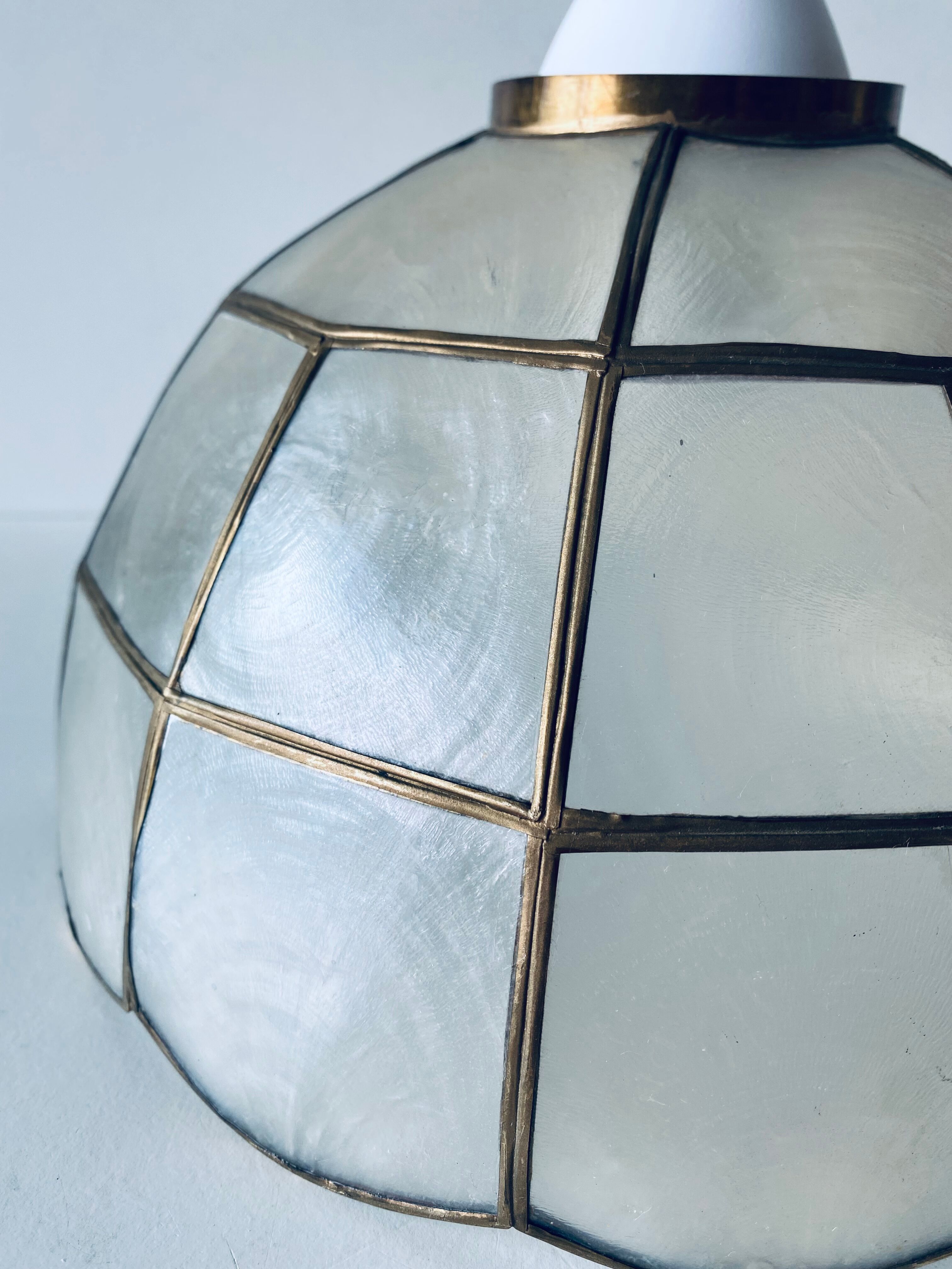 Vintage mother-of-pearl and brass pendant lamp