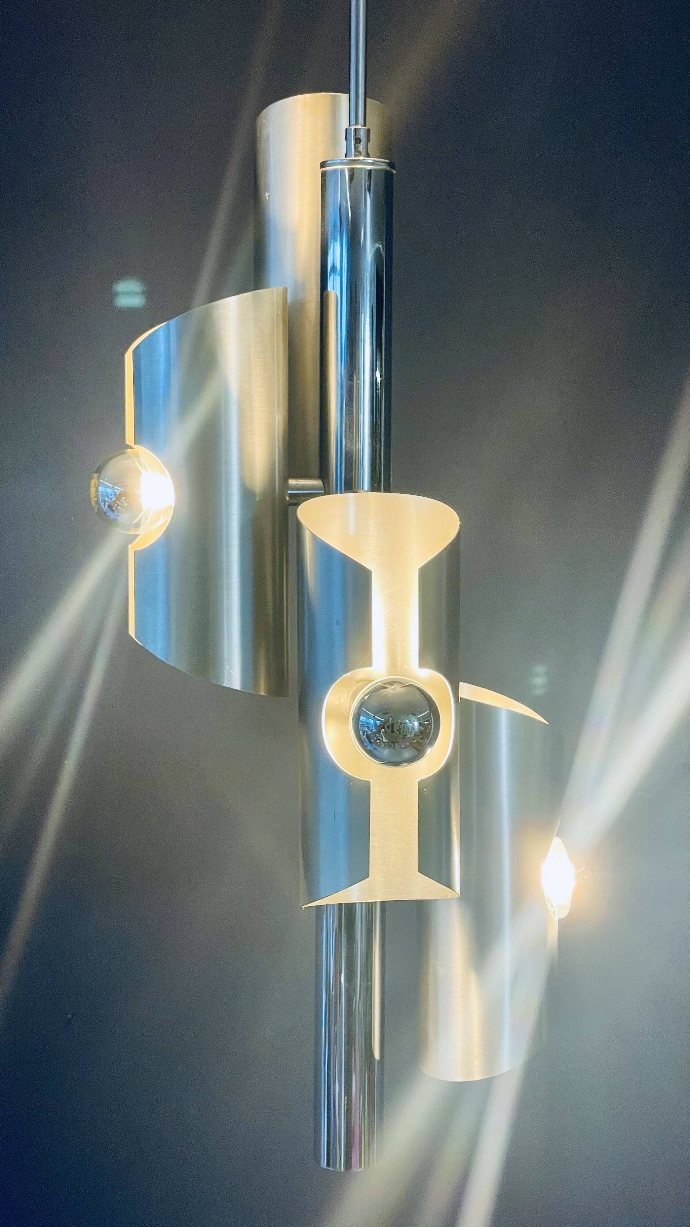 Designer Silver Lamp with Four Silver-Top Bulbs