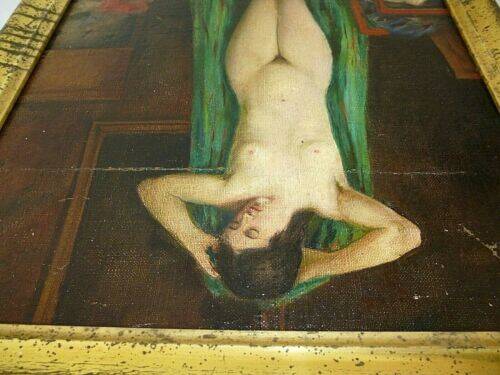 Peinture à l'huile originale d'époque représentant une femme nue