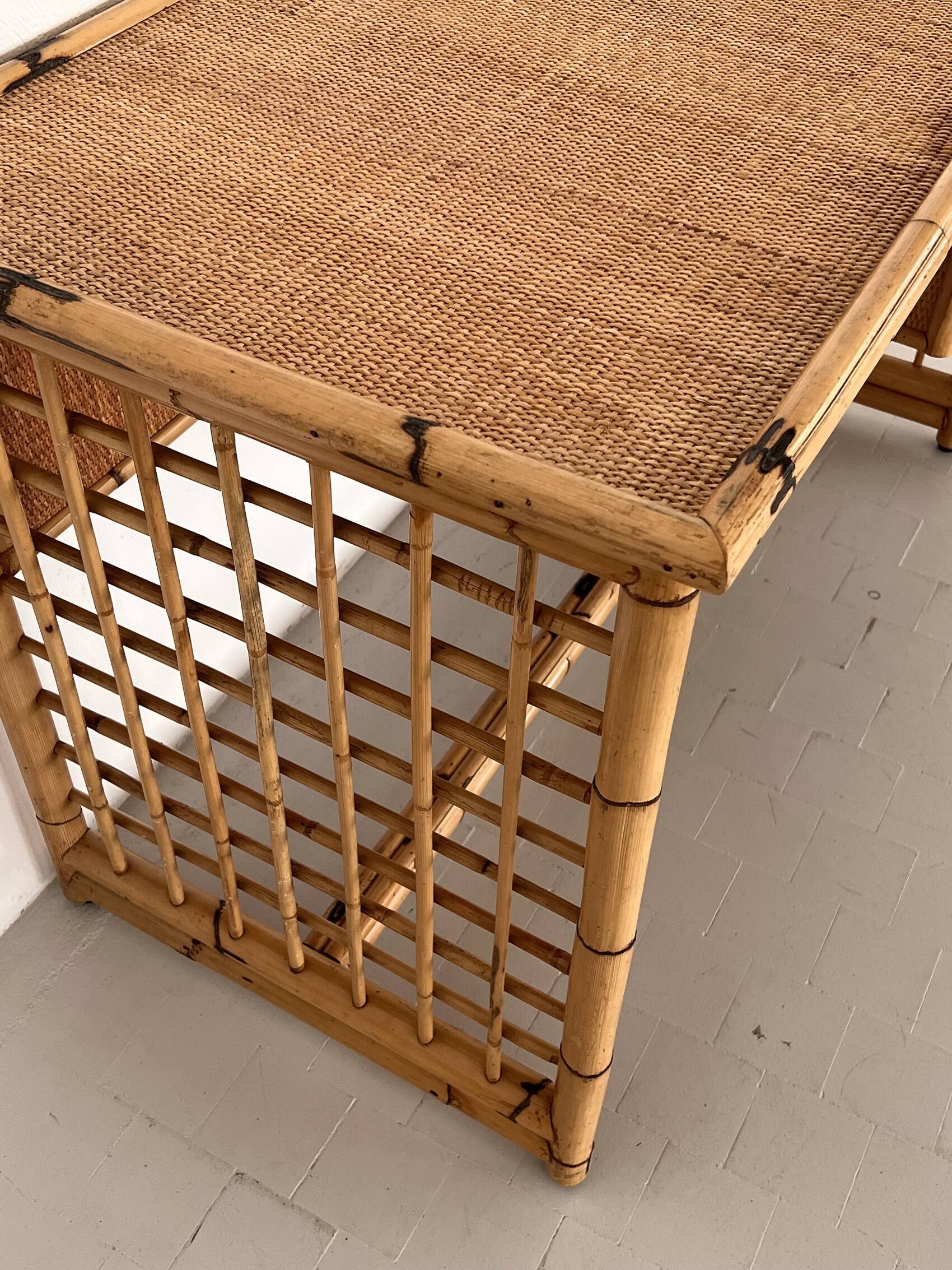 Italian Bamboo and Rattan Desk or Vanity with two Drawers, 1970s