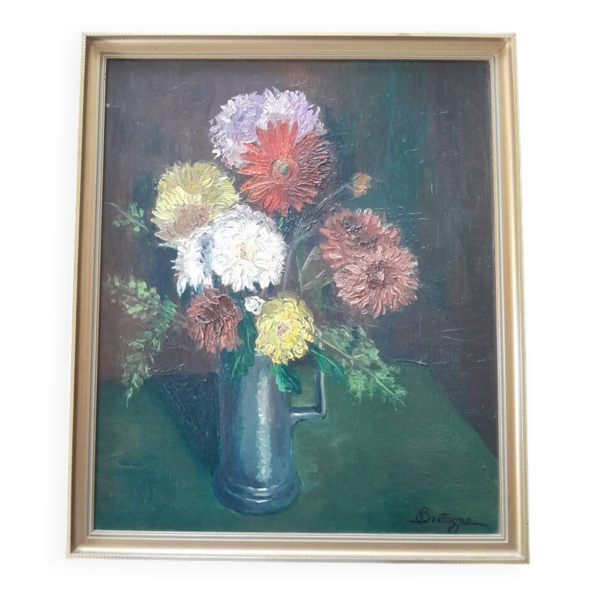 Oil painting, still life signed Bretagne.