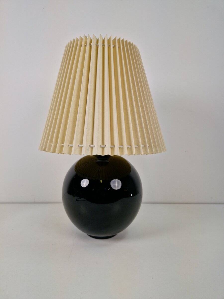 Black Opaline Glass Spherical Table Lamp in the style of Jacques Adnet, 1950s