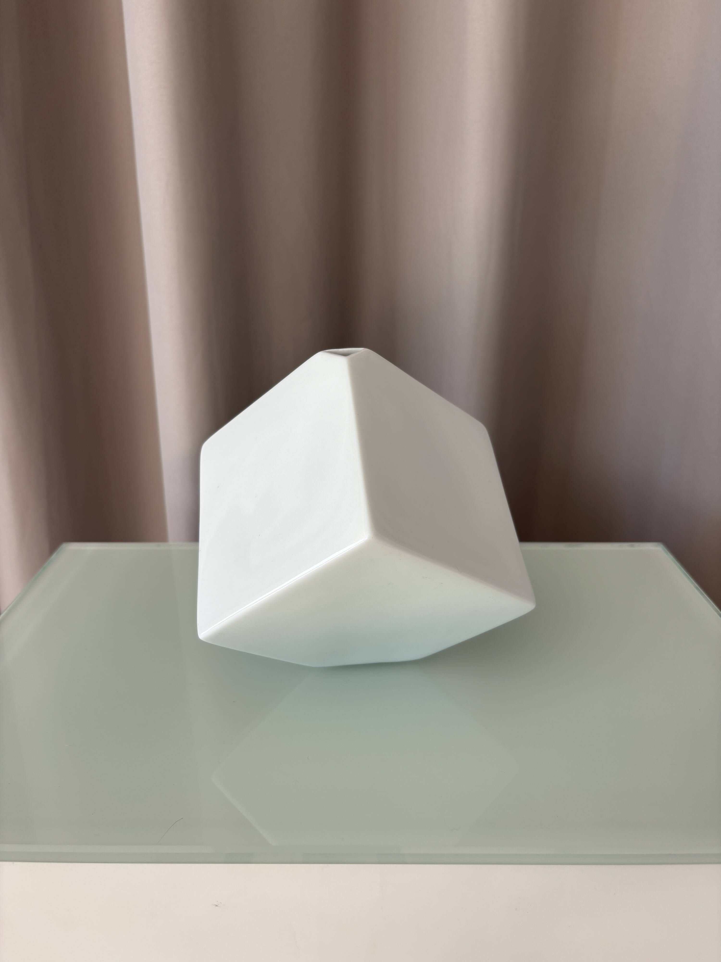 Vintage Jingdezhen Porcelain Bud Vase | White Geometric Minimalist Vase