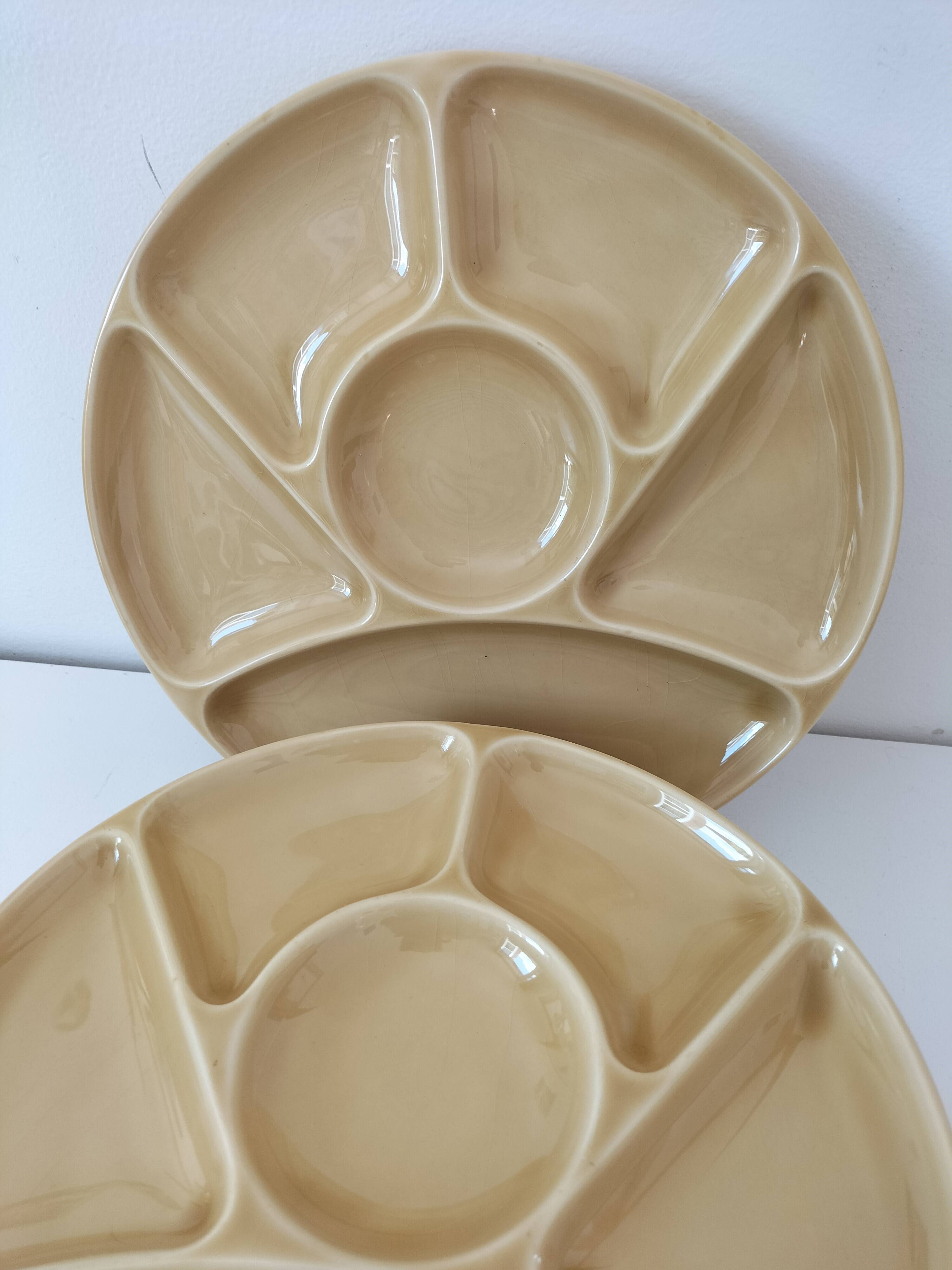 6 compartmentalized plates Gien France – butter yellow shade