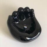 Empty black enamelled hand-shaped ceramic pocket, 1970