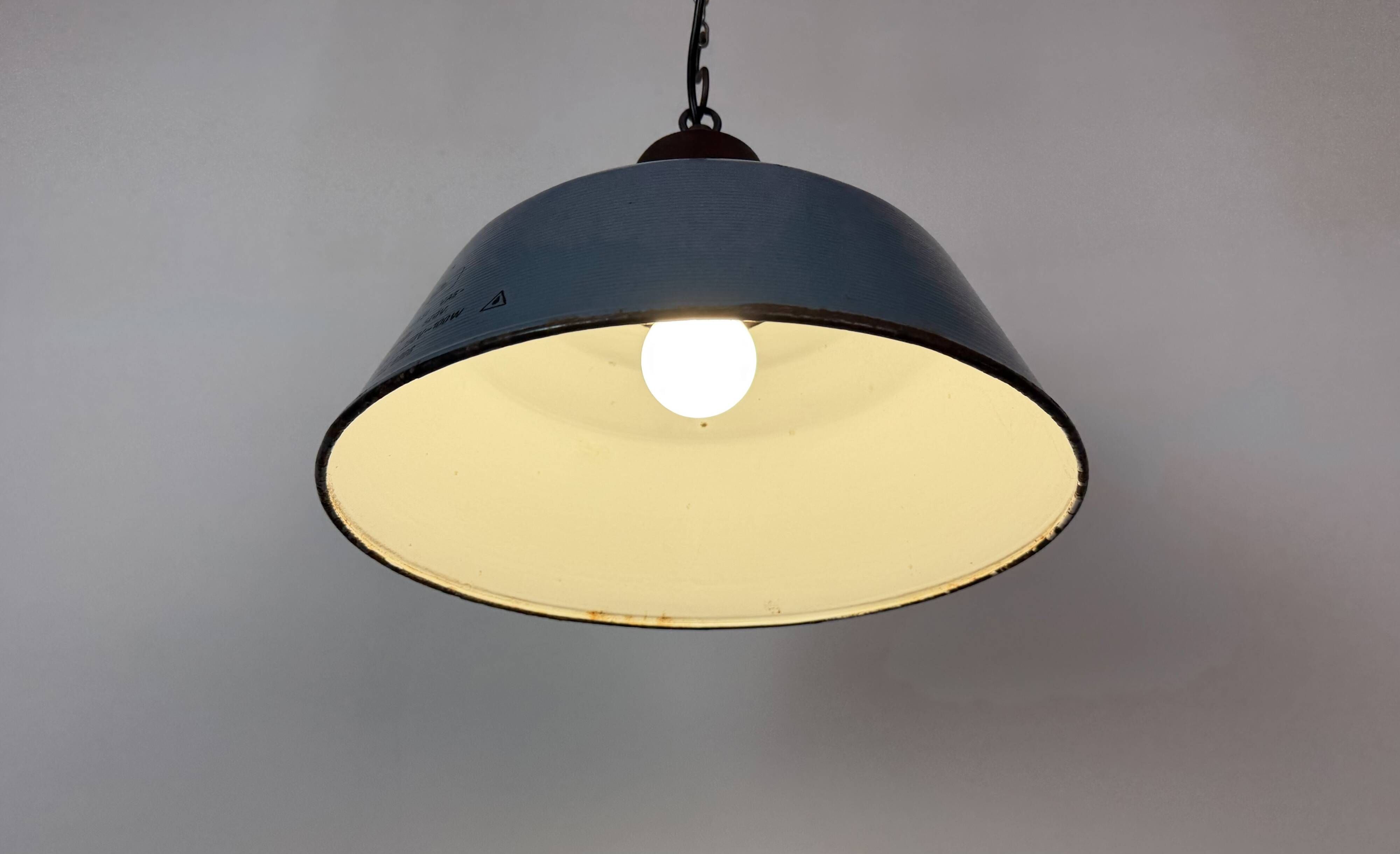 Industrial Grey Enamel and Cast Iron Pendant Light, 1960s