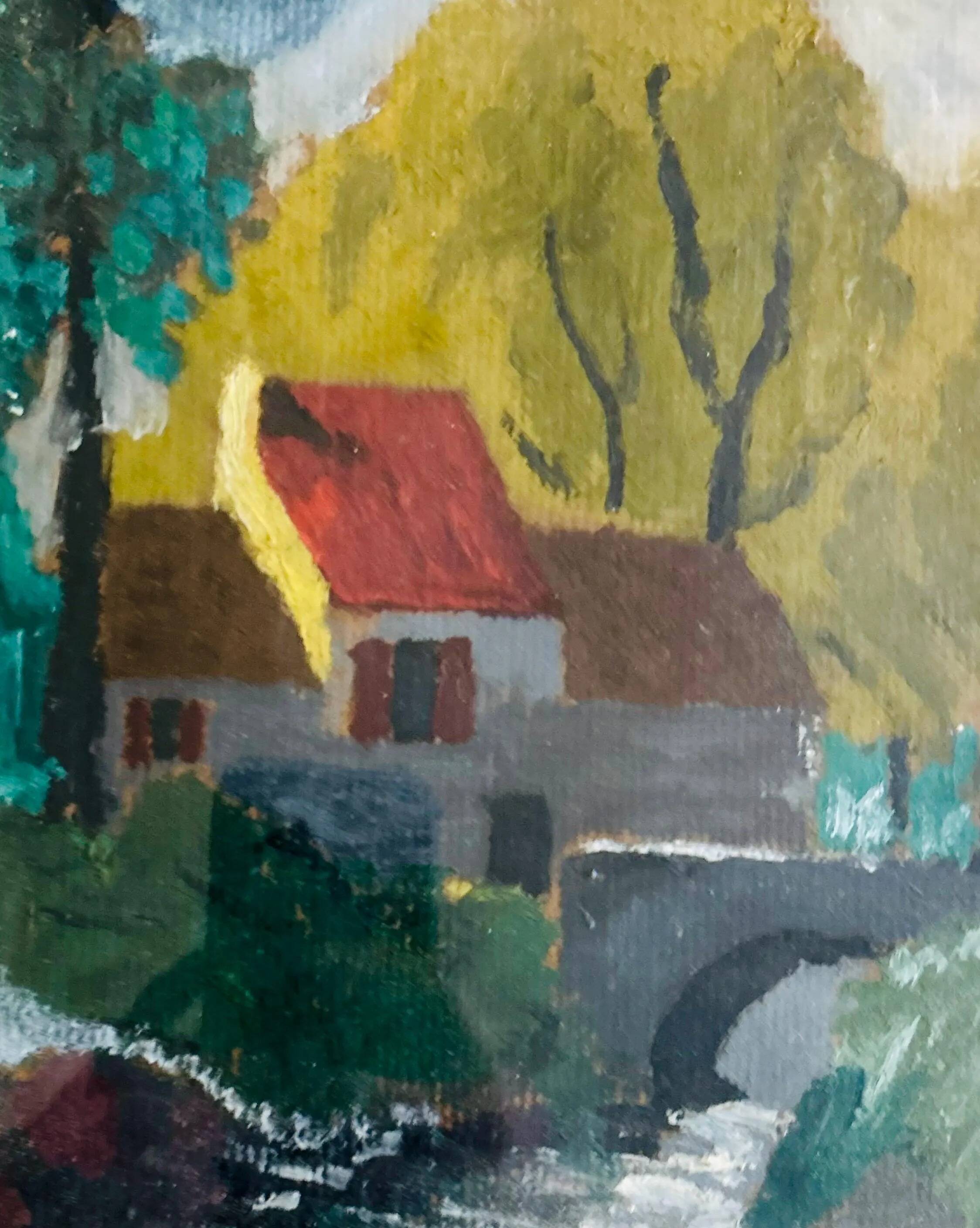 Peinture de paysage fluvial de l'école française de Barbizon