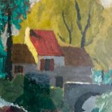 Peinture de paysage fluvial de l'école française de Barbizon