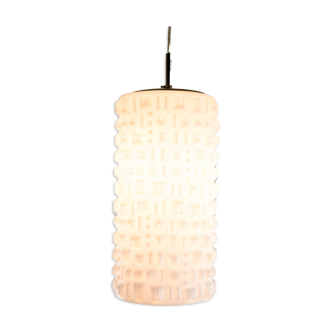 Suspension cylindrique en verre laiteux texturé années 70