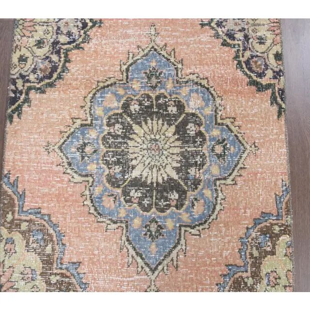 Vintage Turkish Oushak Handmade Wool Cotton Orange Runner 81x345