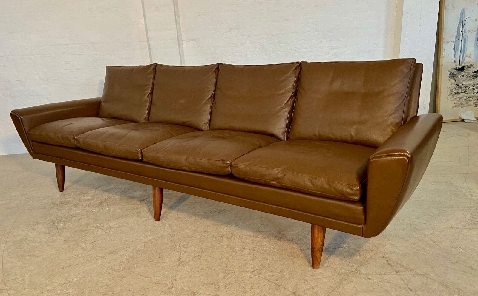 Vintage retro Danish mid-century G. Thams 4 person sofa in brown leather 1960