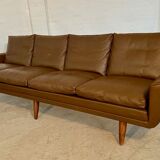 Vintage retro Danish mid-century G. Thams 4 person sofa in brown leather 1960