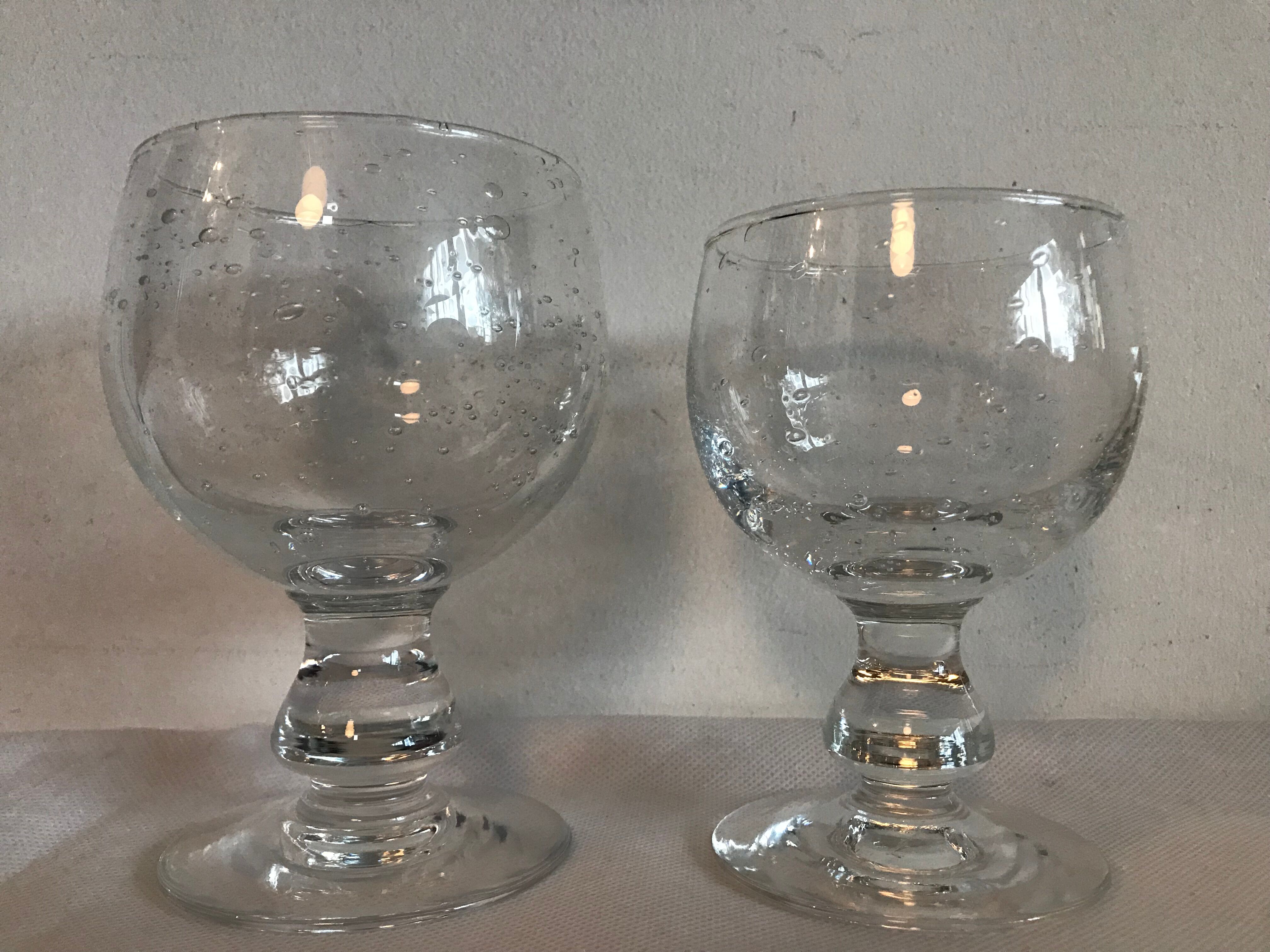 Lot 24 old crystalline glasses blown and bubbled 2 different sizes