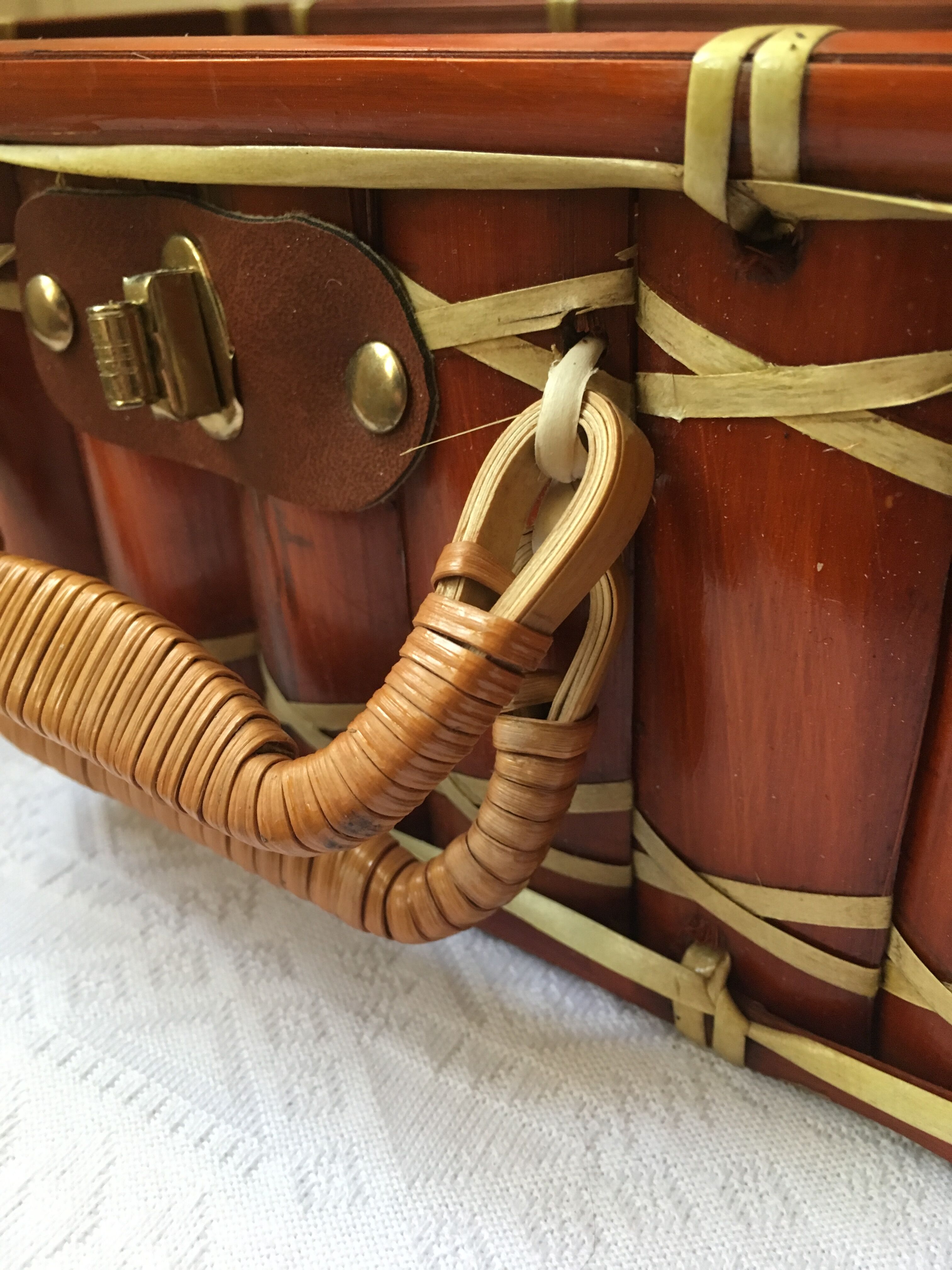 Suitcase in wicker and vintage bamboo