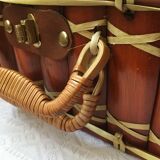 Suitcase in wicker and vintage bamboo