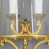 Lot de trois aplliques demi-lune en bronze doré & verre bombé