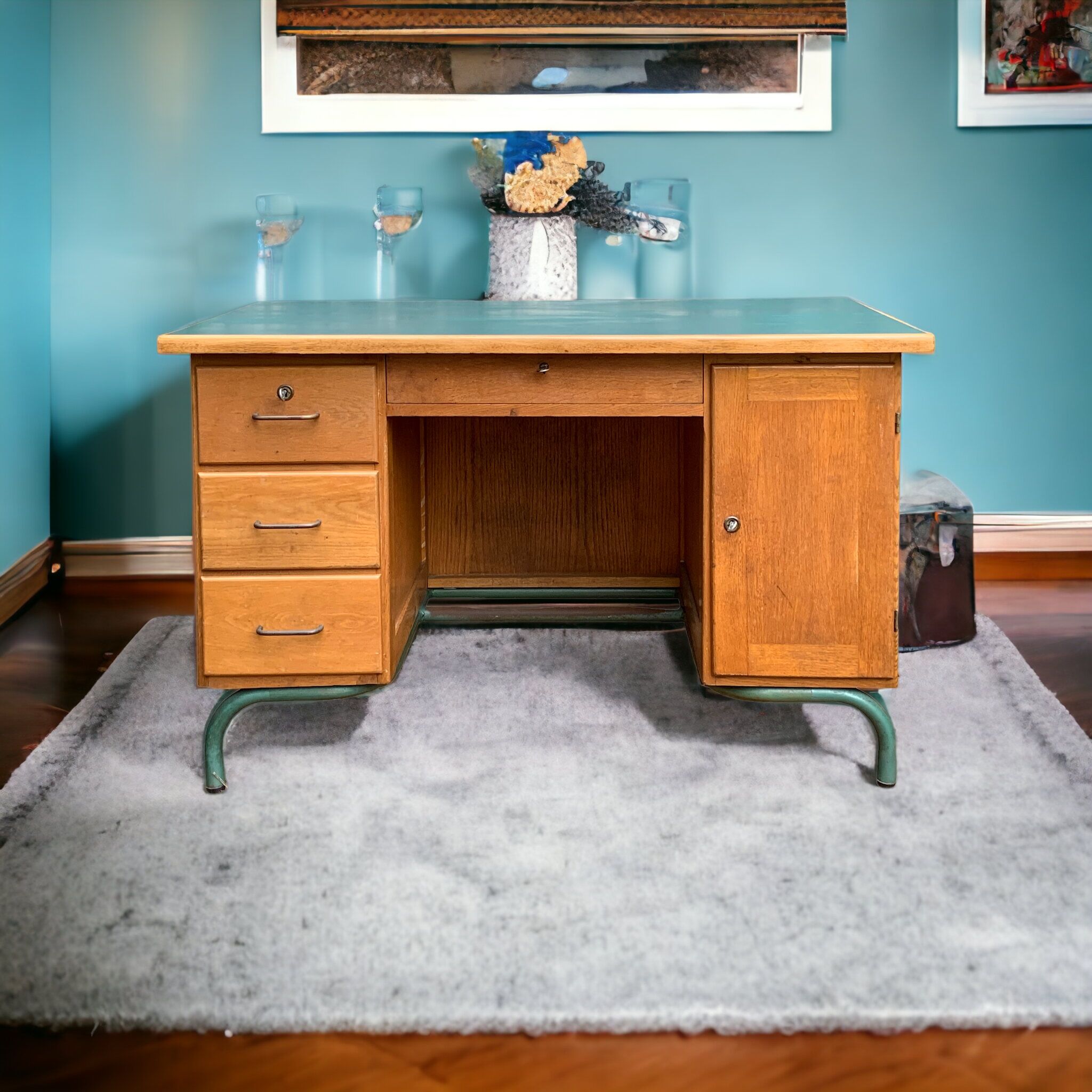 1950s schoolmaster's desk in solid oak