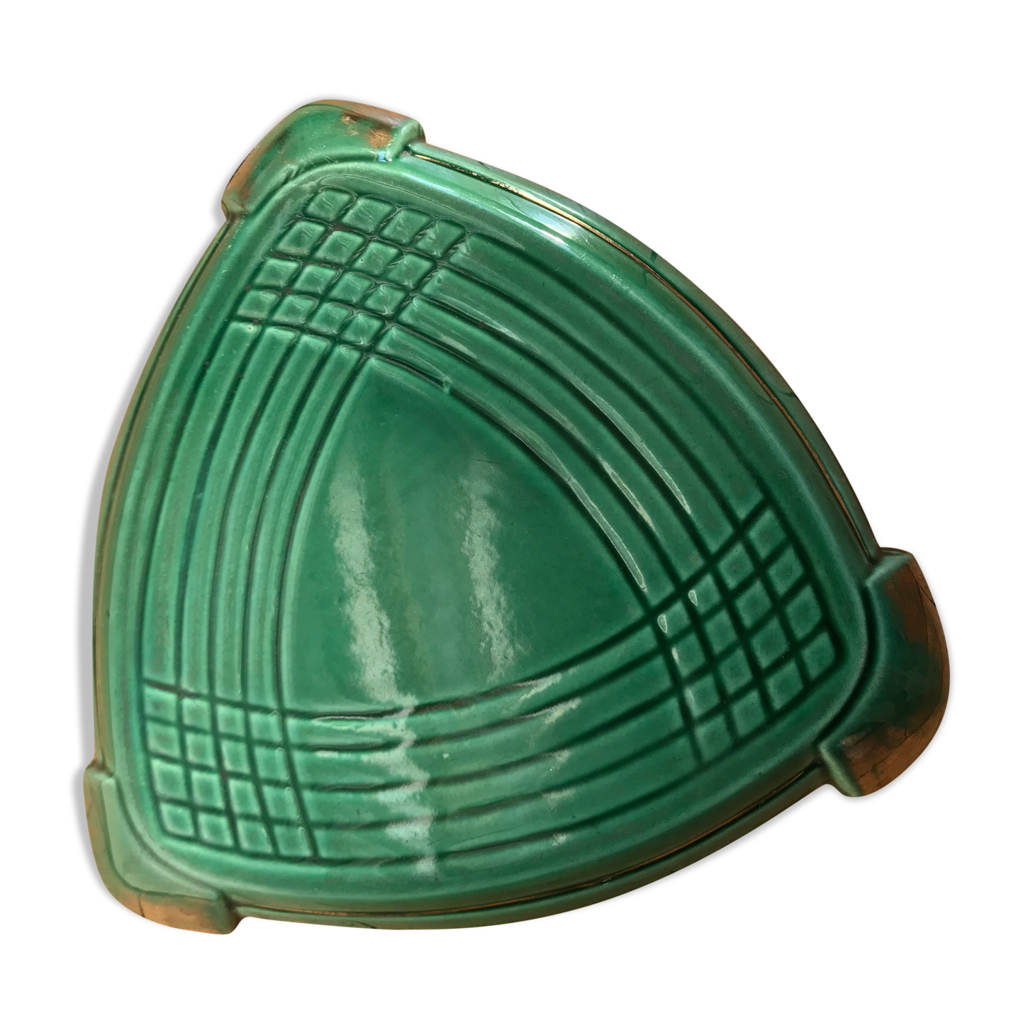 Dessous de plat art deco vert et doré faïence