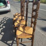 Series of 4 high-backed oak chairs
