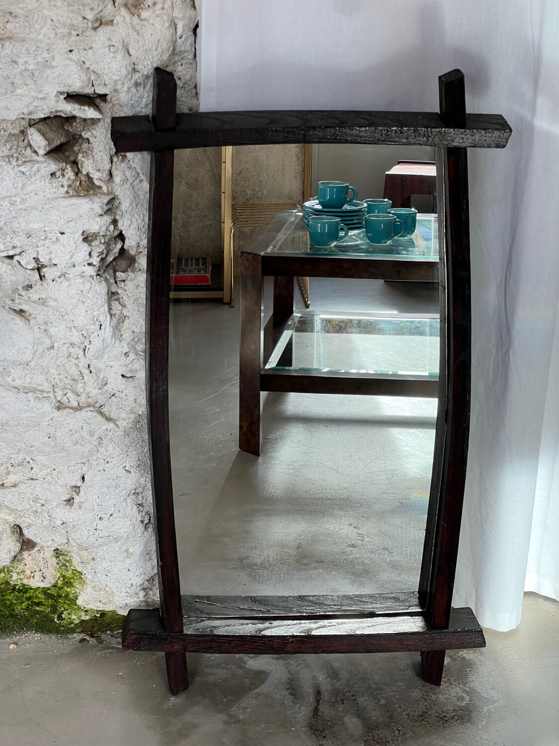 Miroir brutaliste rectangulaire bois foncé