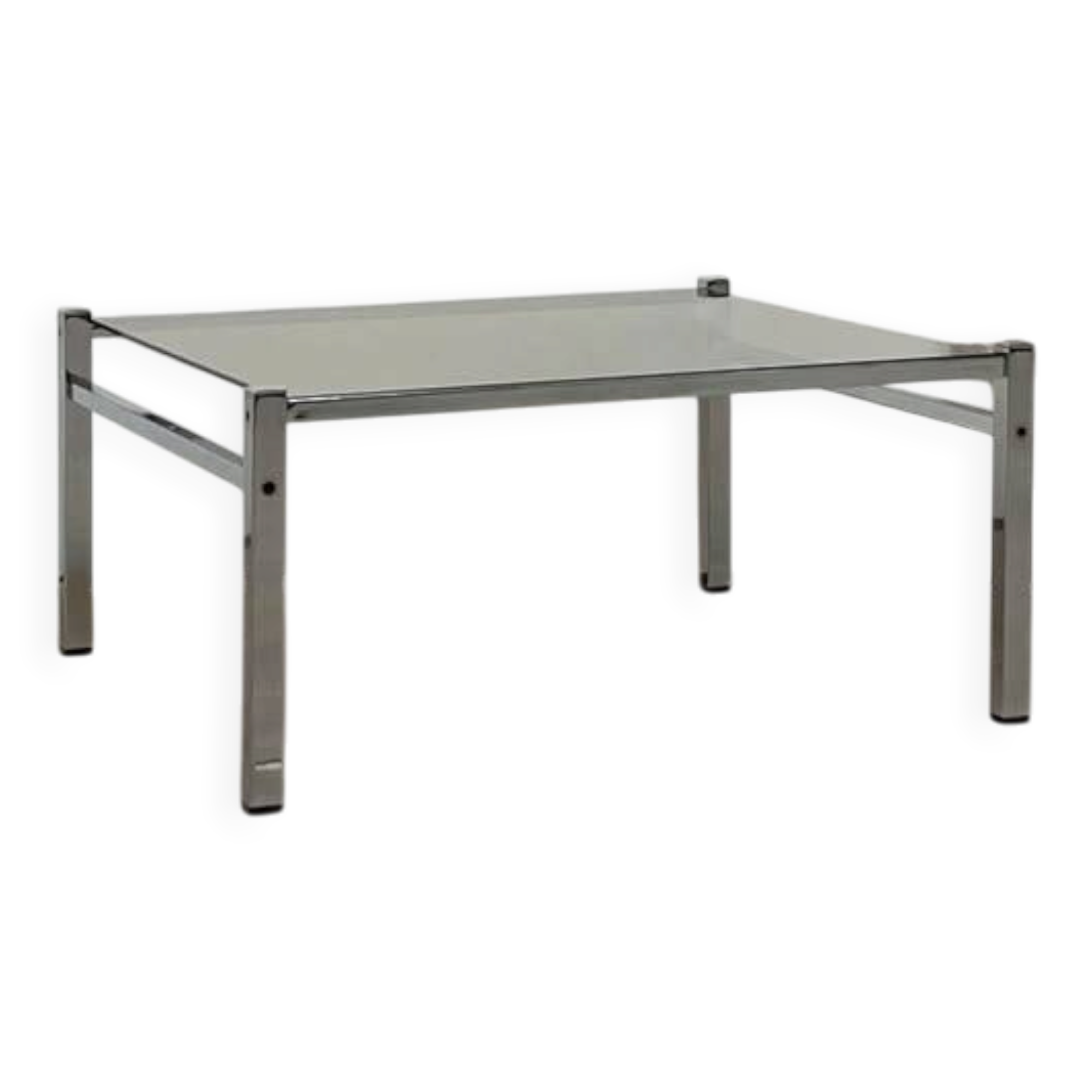 Table basse carré chrome / verre fumé