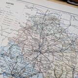 Imprimée en 1889, carte de la Sarthe. Authentique Vintage