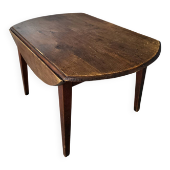 Ancienne table de ferme ronde à rabats en bois massif chevillé