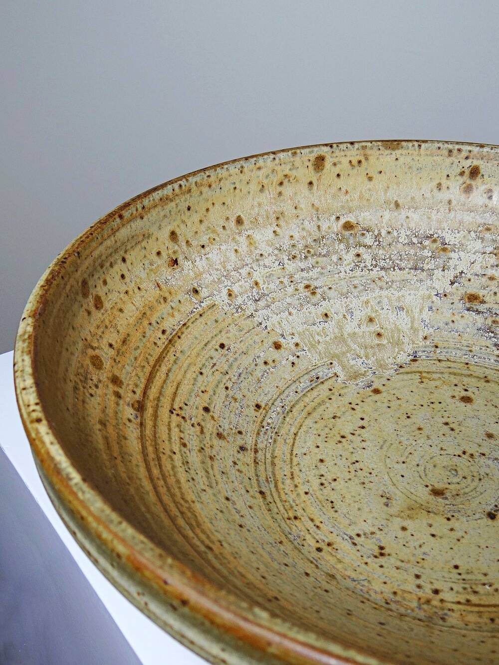 Large vintage Puisaye stoneware fruit bowl attributed to Jean-Pierre Prudhomme