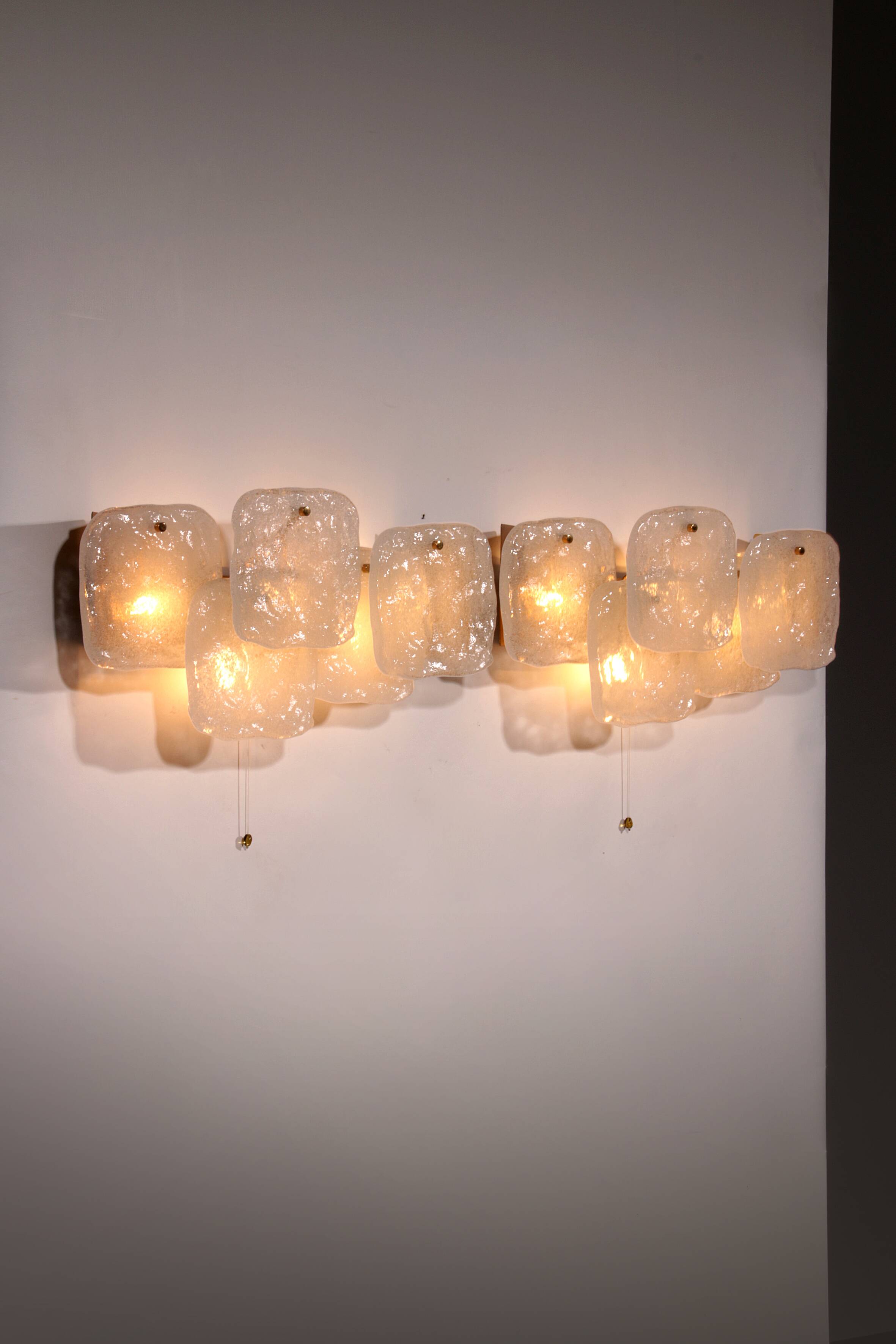 J.T. Kalmar Midcentury Ice Glass Wall Sconces Austria 1960